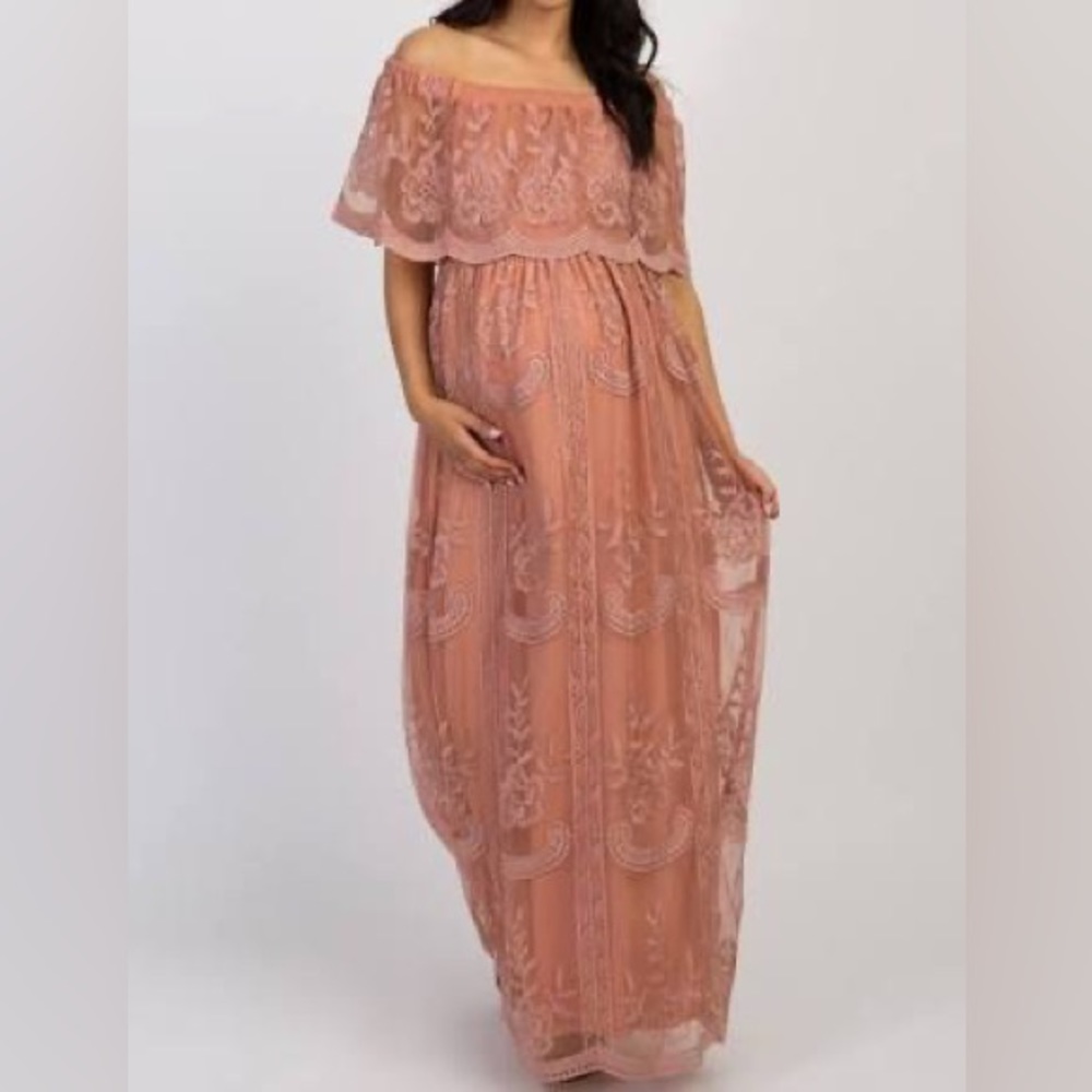 Pinkblush Maternity pink lace Off Shoulder Dress